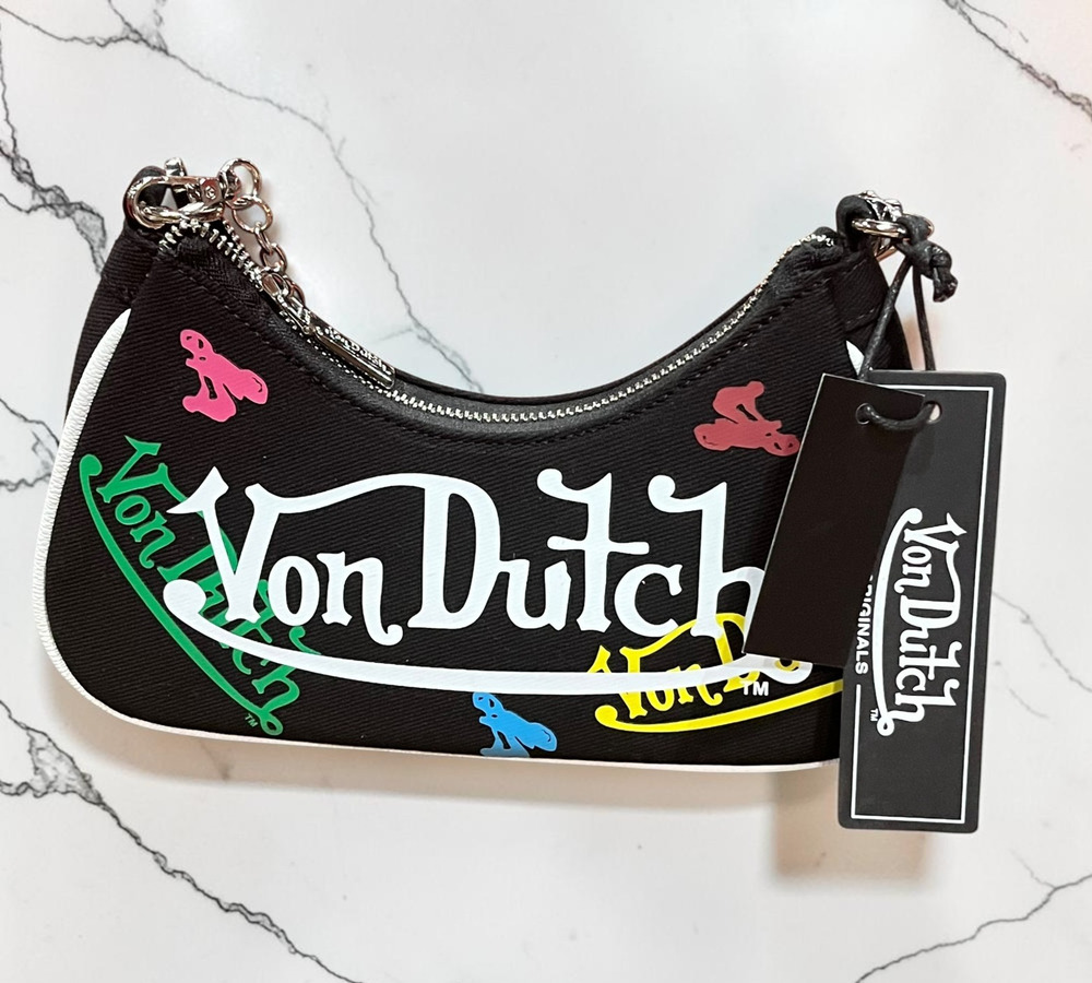 Von Dutch Y2K Black Multicolor Logo Shoulder Bag Purse Chain NWT